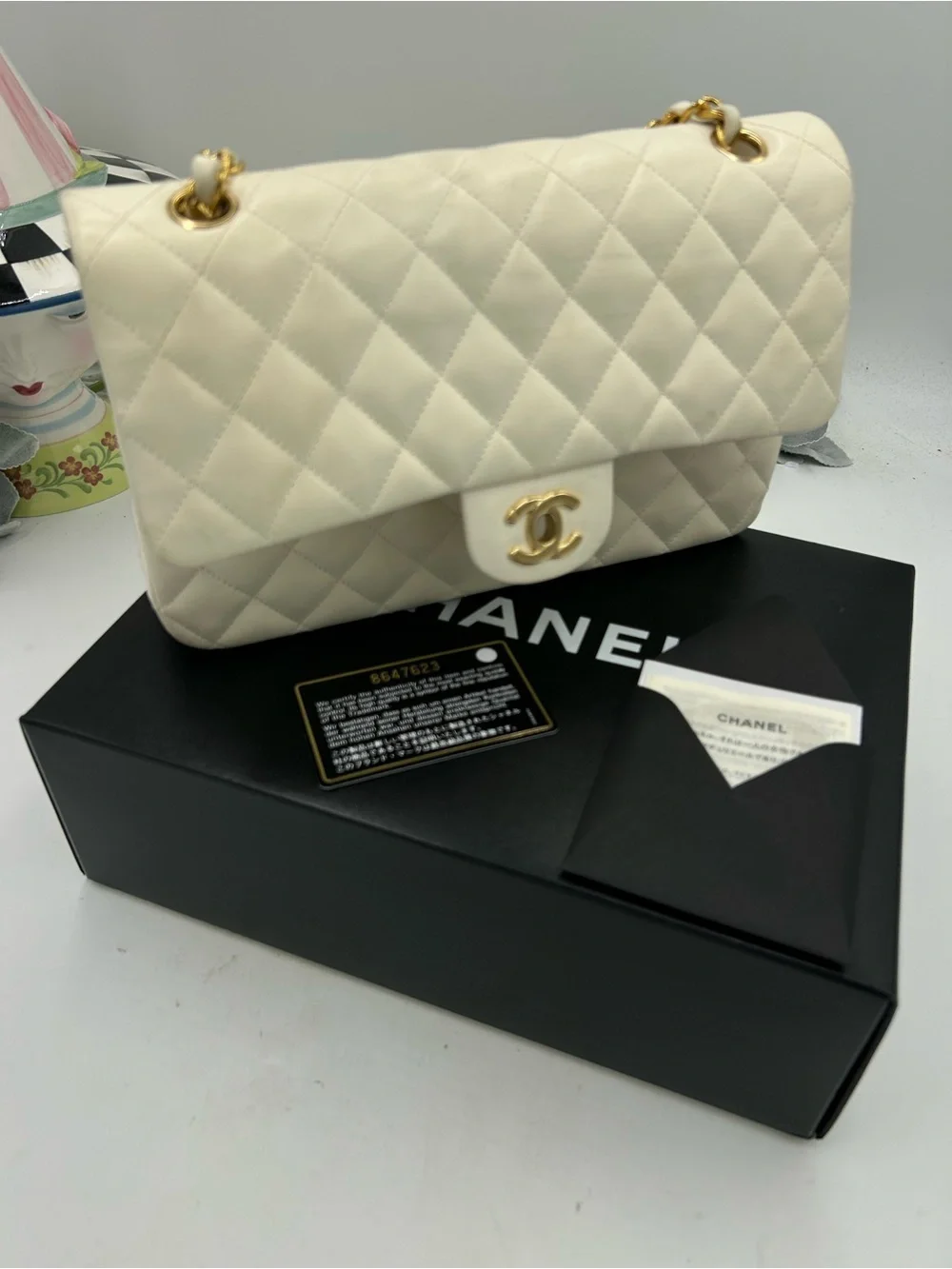 Women's CHANEL Quilted Shoulder Bag in Ivory with Gold Hardware made in France